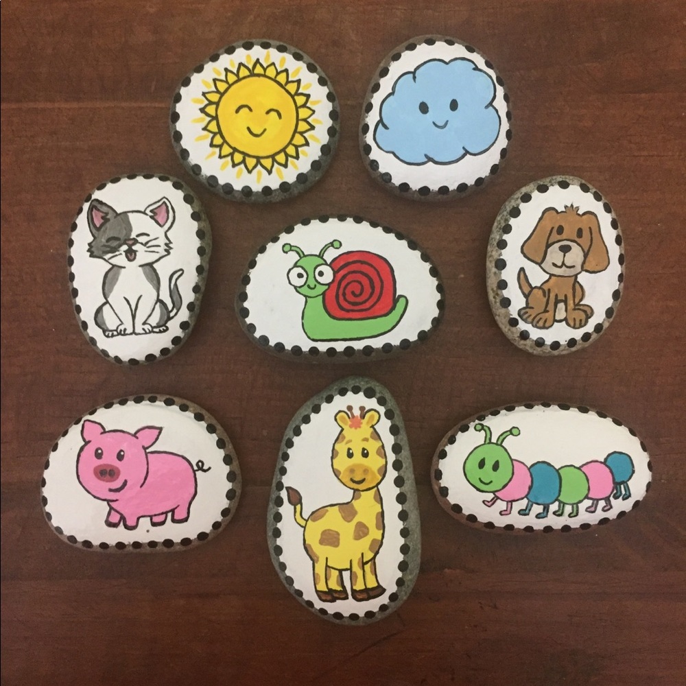 Hand Painted Story Rocks, Paper Weight & Garden